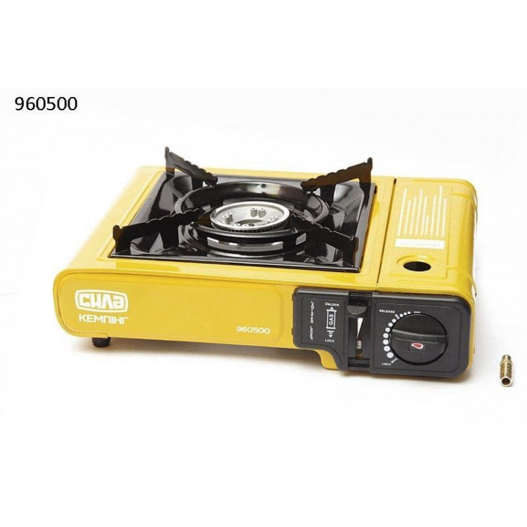 Портативна газова плита Сушеф СИЛА одноконфоркова з п'єзопідпалом та перехідником