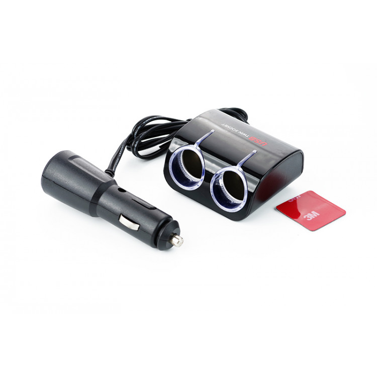 Розгалужувач прикурювача 2 виходи + 1 USB (12V - 5V 1A)