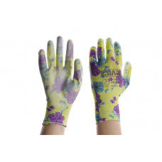 Рукавички синтетичні кольоровий принт Васильки з поліуретановим покриттям 8 розмір СИЛА