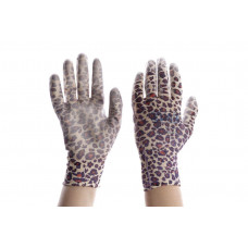 Рукавички синтетичні кольоровий принт Леопард з поліуретановим покриттям 8 розмір СИЛА