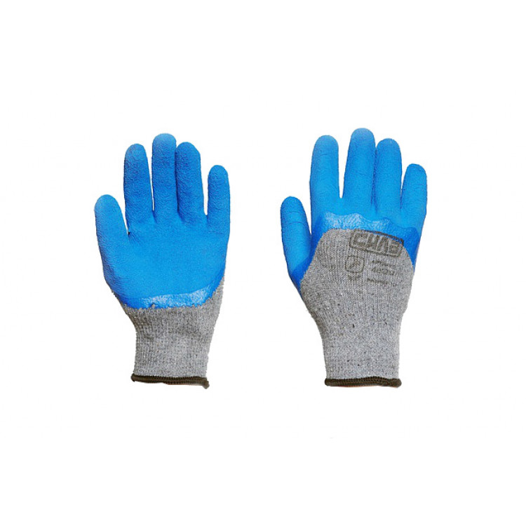 Рукавички синтетичні сірі з неповним латексним блакитнис покрит 10 роз СИЛА  (уп. 12 пар)