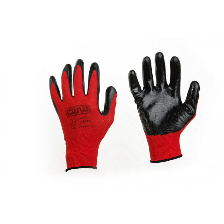 Рукавички синтетичні червоні з чорним нітриловим покриттям 10 розмір СИЛА