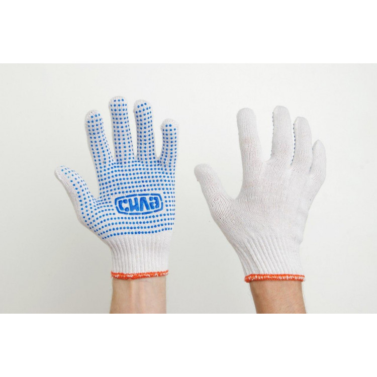 Рукавички трикотажні білі з ПВХ крапкою Сила 10 розмір економ