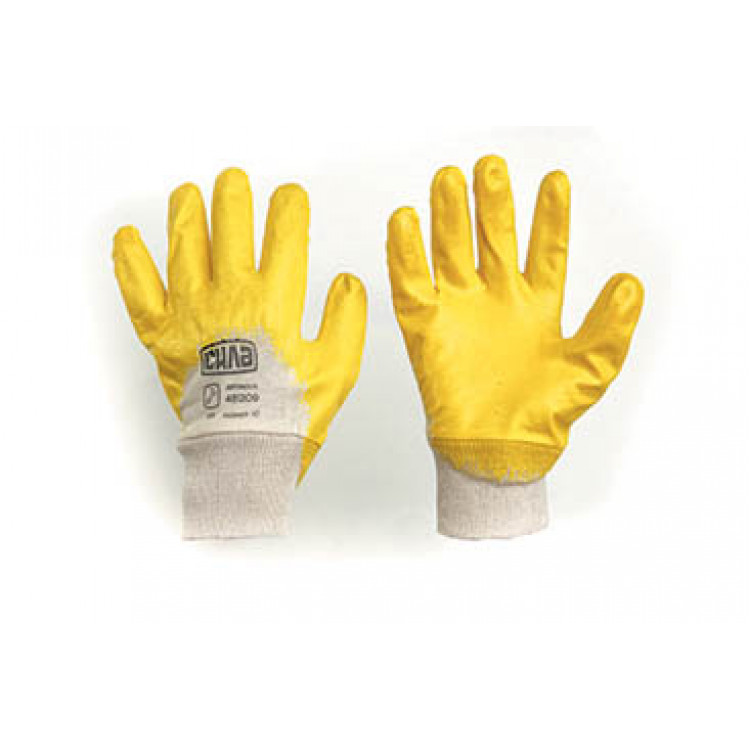 Рукавички трикотажні з жовтим неповним нітриловим покриттям еластичний манжет 10 розмір Сила мастер