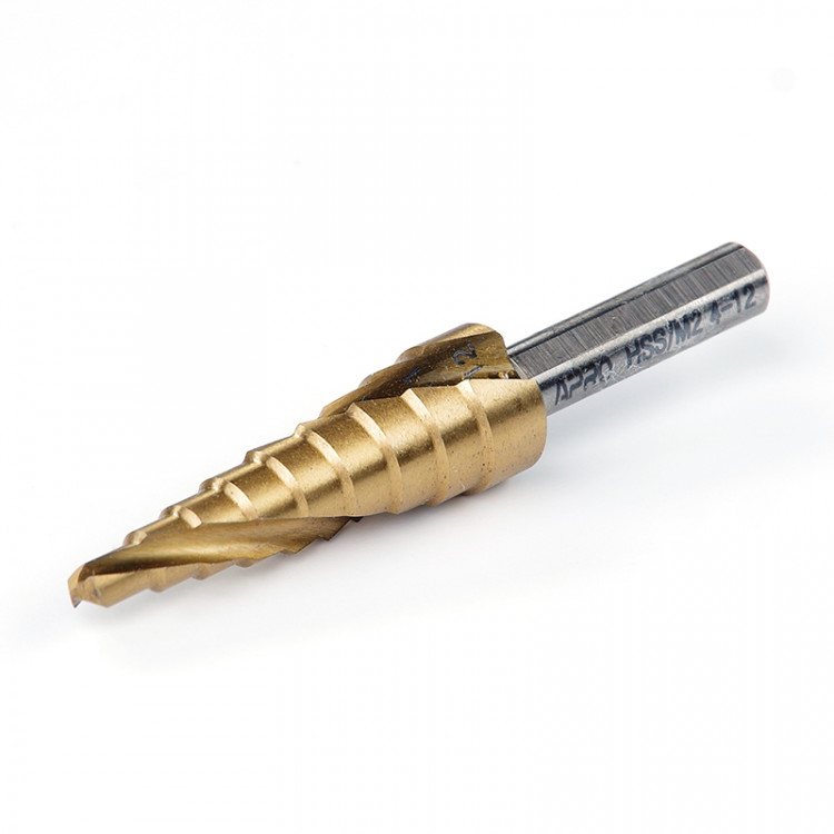 Свердло ступінчасте титанове зі спіральною канавкою 4-12 мм APRO