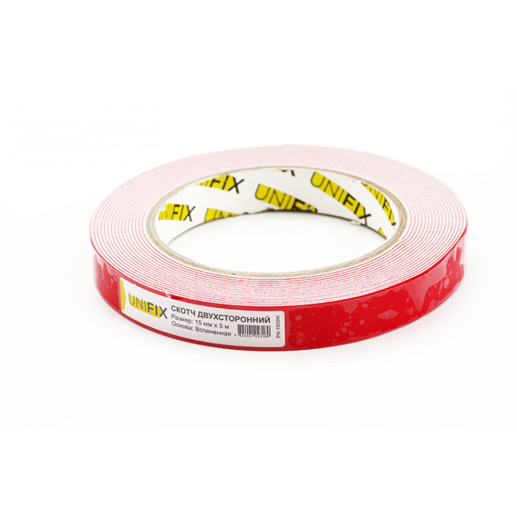 Стрічка клейка двостороння на спіненій основі 15мм*5м UNIFIX (5шт/уп) (білий)