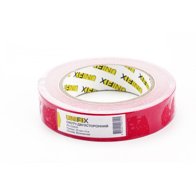 Стрічка клейка двостороння на спіненій основі 25мм*5м UNIFIX (6шт/уп) (білий)
