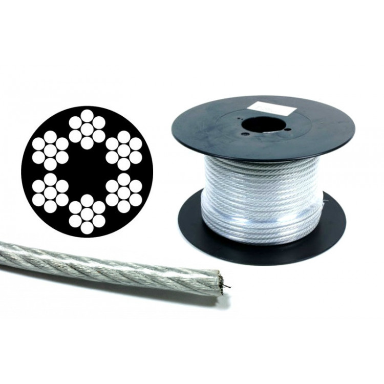 Трос оцинкований в ПВХ 3 мм (2+1) APRO DIN 3055 (6*7) бухта 200 м