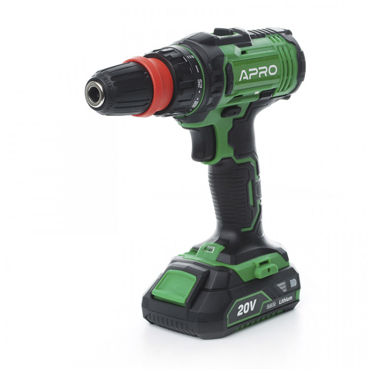 Шуруповерт-дриль акумуляторний APRO 20DС/20В/DFR/2А (кейс 2АКБ, зар.устр)