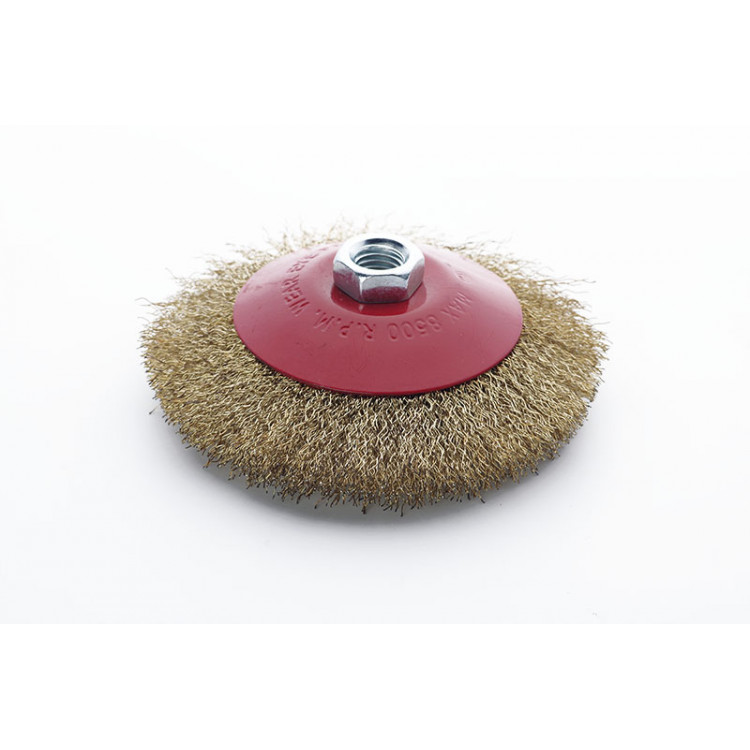 Щітка дротяна конусоподібна 125мм APRO М14*2мм (латунована)