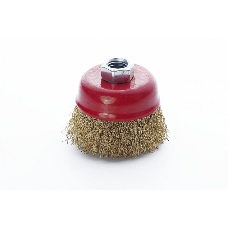 Щітка дротяна чашеподібна 85мм APRO М14*2мм (латунована)