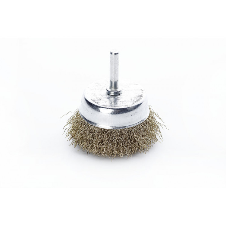 Щітка дротяна чашеподібна 75мм APRO хвостовик 6мм (латунована)