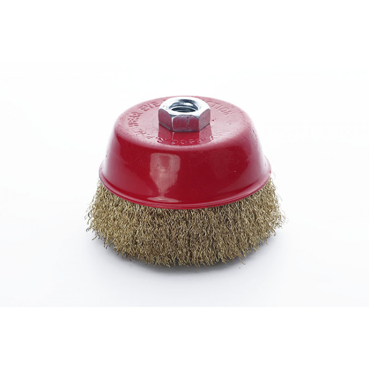 Щітка дротяна чашеподібна 100мм APRO М14*2мм (латунована)