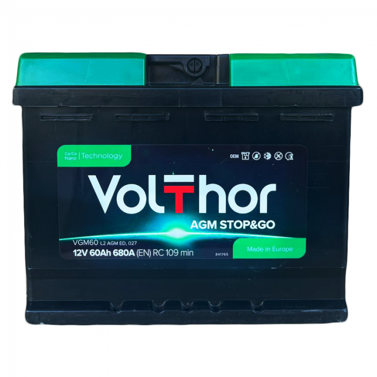 Акумулятор VolThor AGM Stop&Go 95Ah/12V (850A) -+