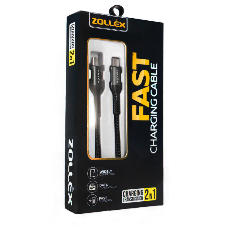Кабель зарядний Zollex Type-C - Type-C, 1м, (60W), чорний, 12204