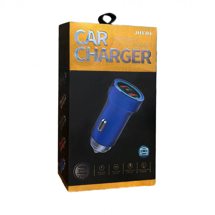 Автомобільна зарядка Zollex 2USB, 1.0A QC(24W), синя, 12063