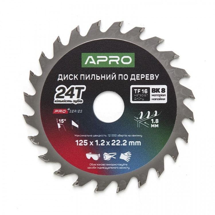 Диск пиляльний по дереву 125*1.2*22.2мм APRO PRO, 24 зуба