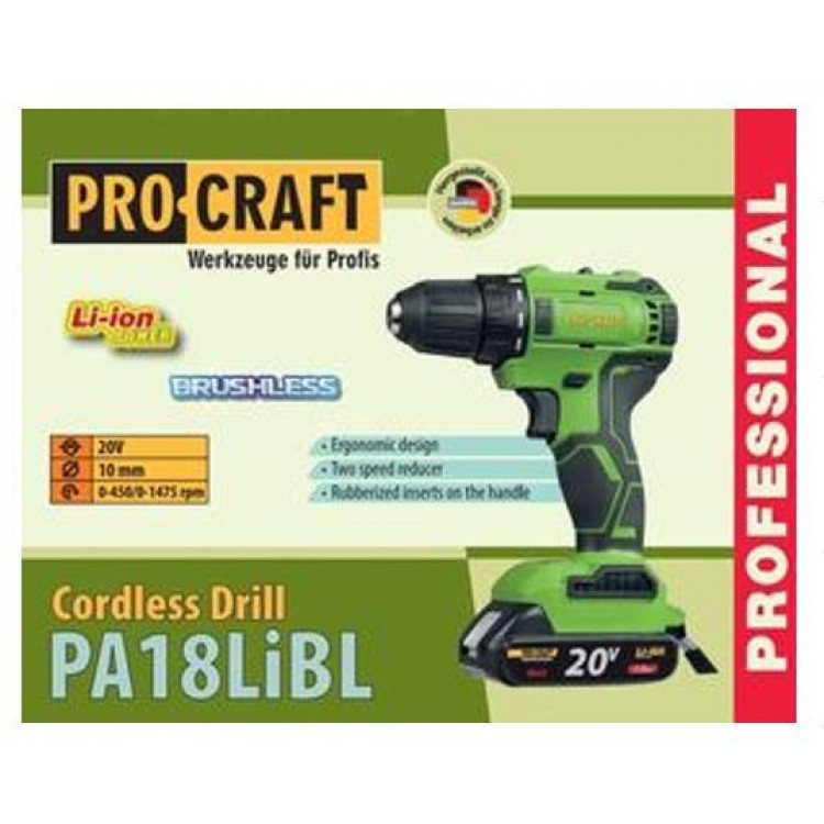 Шуруповерт акумуляторний PRO-CRAFT PA-18  LiBL (з 1 АКБ та зар. пристр.)