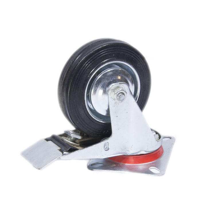 Колесо резинове з кронштейном 100 мм поворотне з тормозом