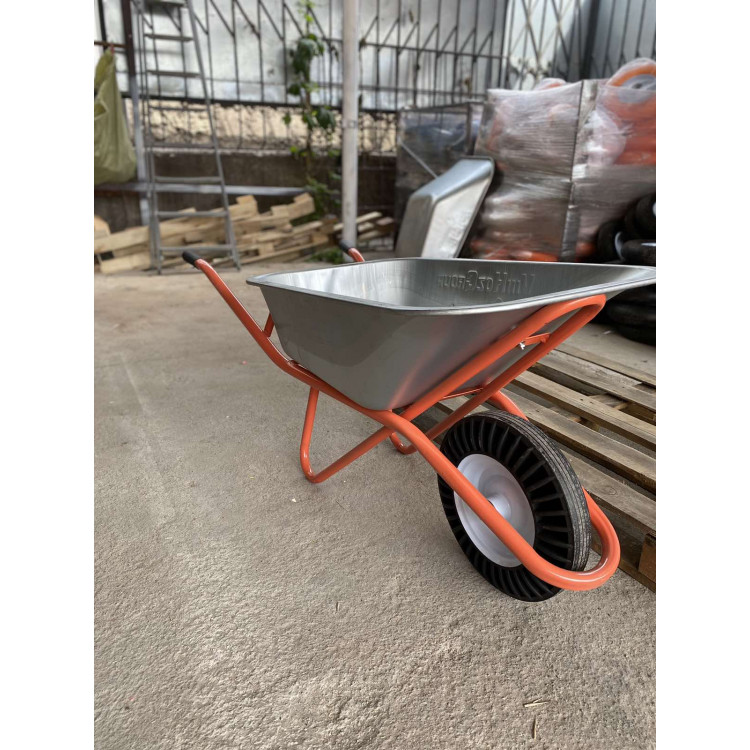 Тачка будівельна ТМ VINHOZGROUP одно колісна, 90 л 180 кг, колесо 4,00 - 8 гусматик, підшипник d20