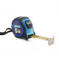 Рулетка 5 м*25 мм APRO обгумована з магнітом та автостопом, подвійний зачіп