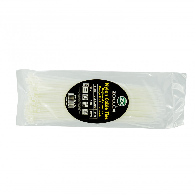 ZOLLEX  хомут пластик  4,8*350  білий (100шт)