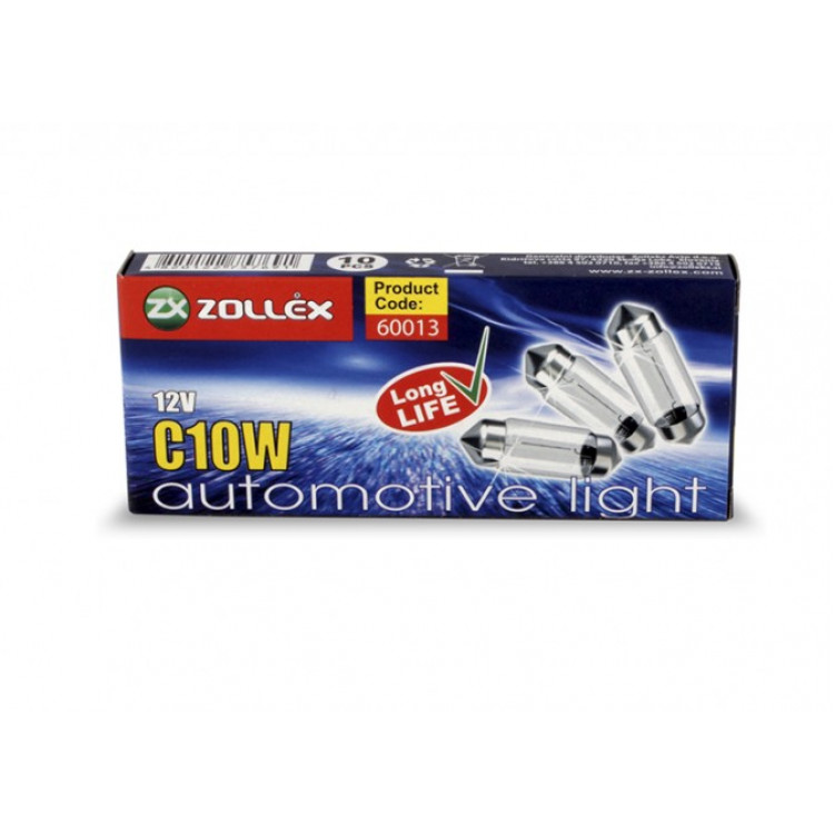 ZOLLEX Лампа C10W 12V 35mm салон (10шт)
